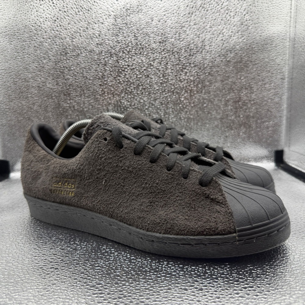 Size 9.5 Adidas Superstar 80s Mens Grey Excellent Shaggy Suede BZ0566 Sneakers